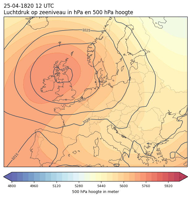 Weerkaart van 25 april 1820 om 12 UTC