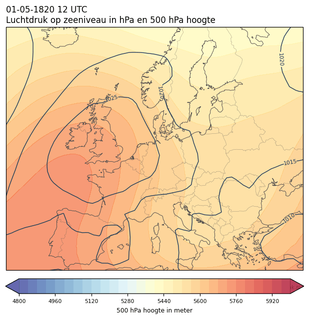 Weerkaart van 1 mei 1820 om 12 UTC