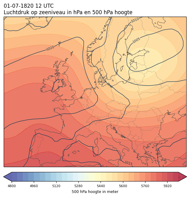 Weerkaart van 1 juli 1820 om 12 UTC