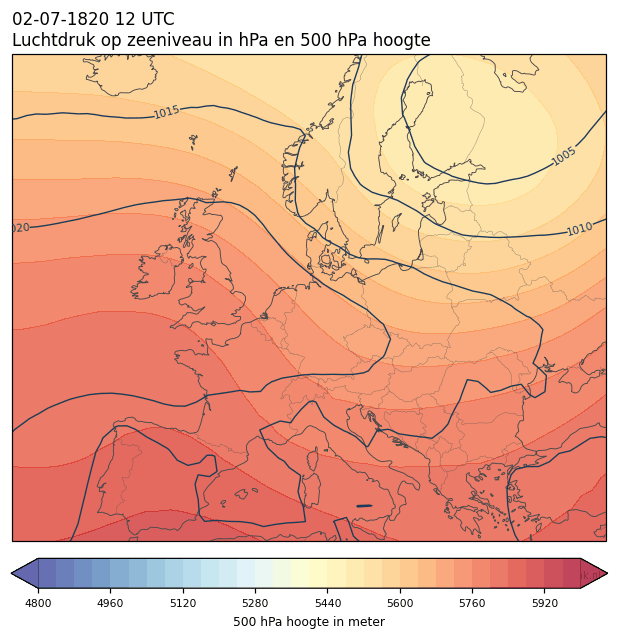 Weerkaart van 2 juli 1820 om 12 UTC