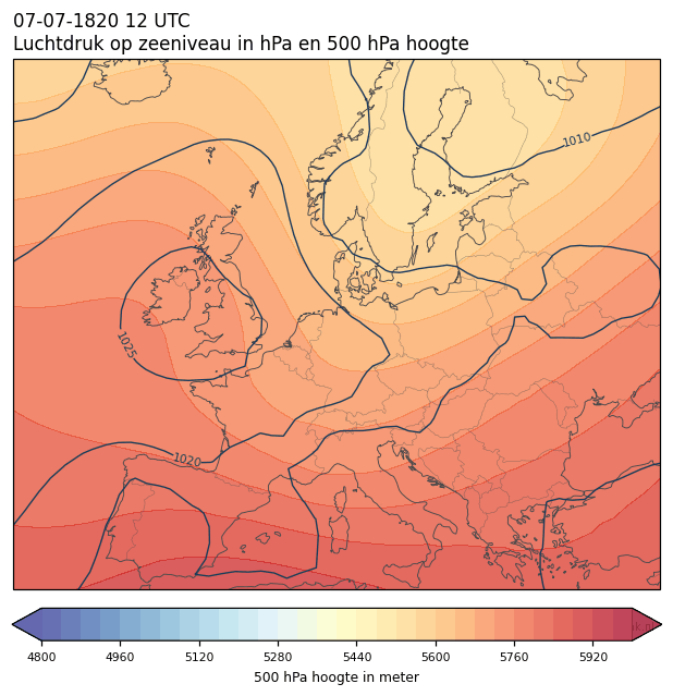 Weerkaart van 7 juli 1820 om 12 UTC