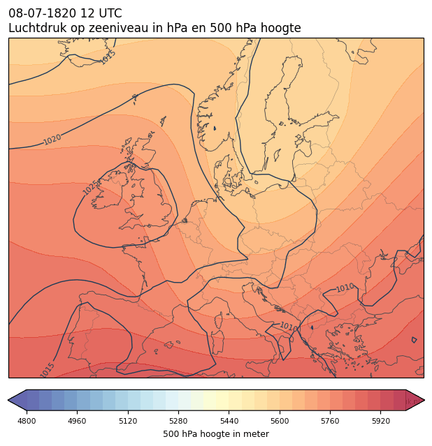 Weerkaart van 8 juli 1820 om 12 UTC
