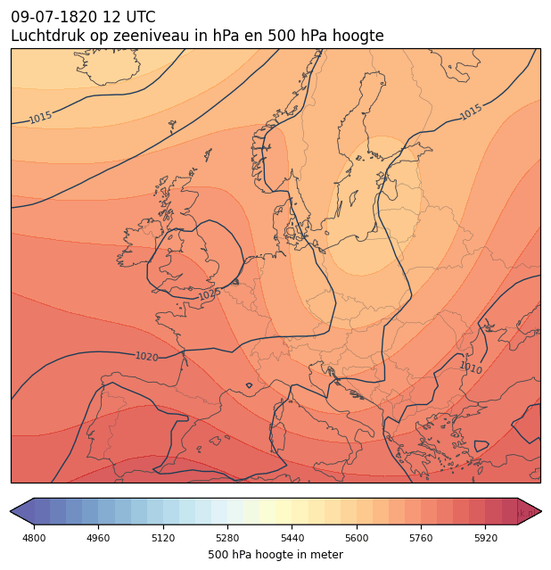 Weerkaart van 9 juli 1820 om 12 UTC