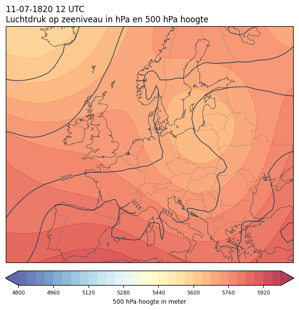Weerkaart van 11 juli 1820 om 12 UTC