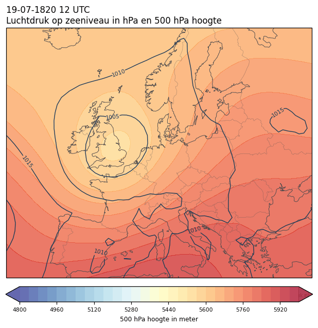 Weerkaart van 19 juli 1820 om 12 UTC