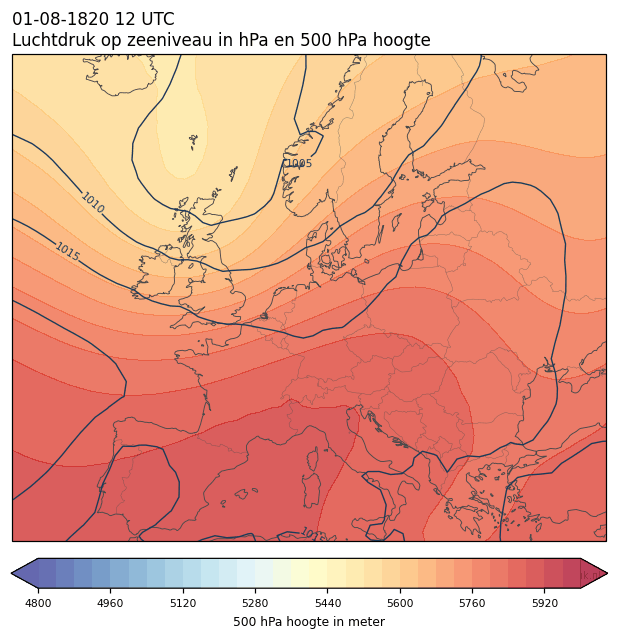 Weerkaart van 1 augustus 1820 om 12 UTC