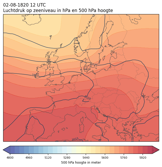Weerkaart van 2 augustus 1820 om 12 UTC