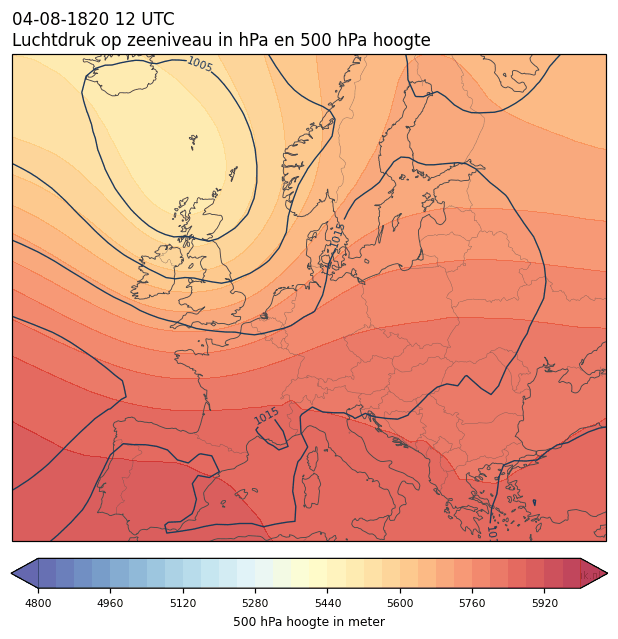 Weerkaart van 4 augustus 1820 om 12 UTC