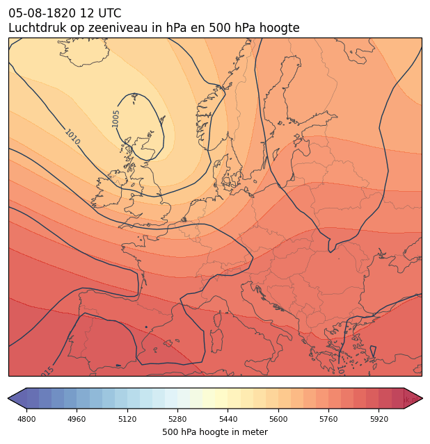 Weerkaart van 5 augustus 1820 om 12 UTC