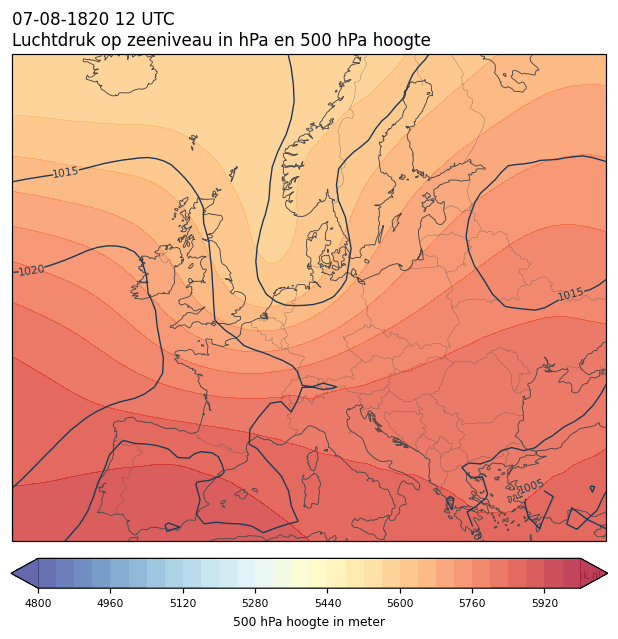 Weerkaart van 7 augustus 1820 om 12 UTC