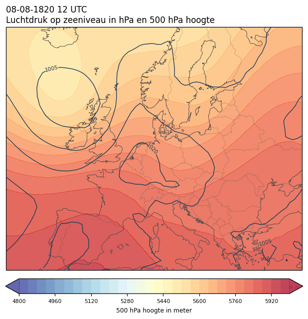 Weerkaart van 8 augustus 1820 om 12 UTC