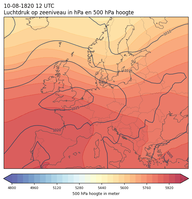 Weerkaart van 10 augustus 1820 om 12 UTC