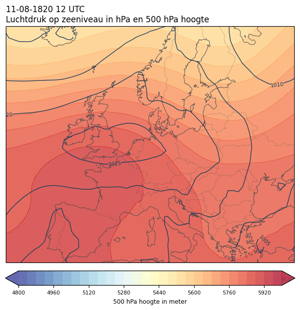 Weerkaart van 11 augustus 1820 om 12 UTC