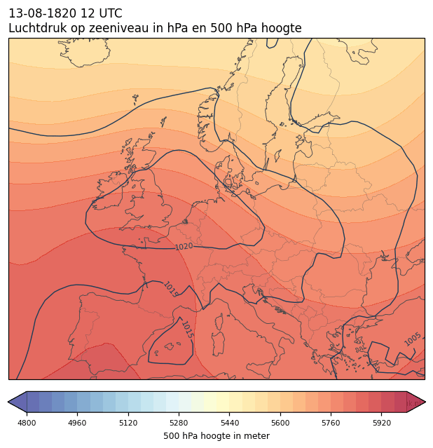 Weerkaart van 13 augustus 1820 om 12 UTC