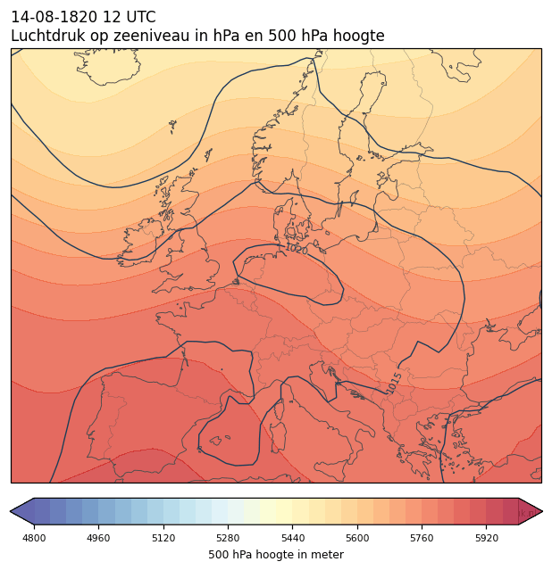 Weerkaart van 14 augustus 1820 om 12 UTC