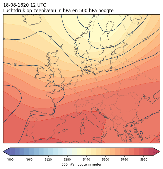 Weerkaart van 18 augustus 1820 om 12 UTC