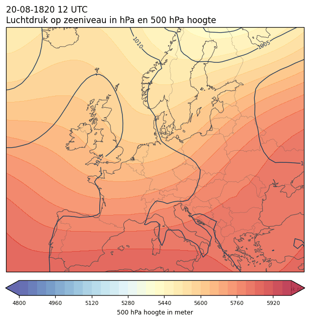Weerkaart van 20 augustus 1820 om 12 UTC