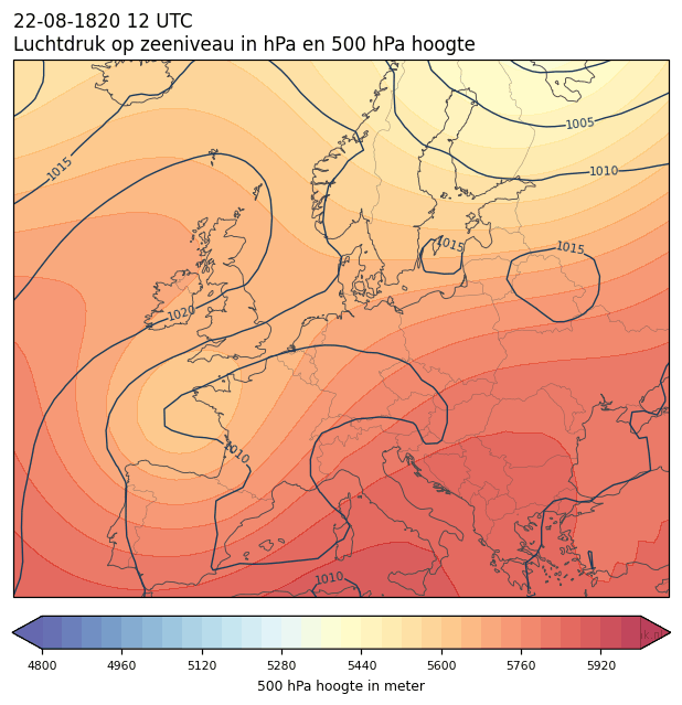 Weerkaart van 22 augustus 1820 om 12 UTC