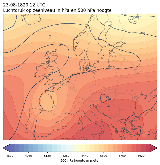Weerkaart van 23 augustus 1820 om 12 UTC