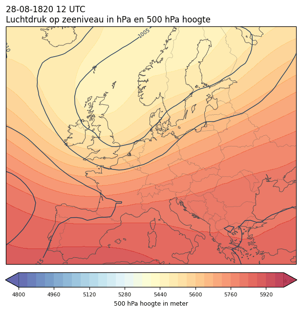 Weerkaart van 28 augustus 1820 om 12 UTC