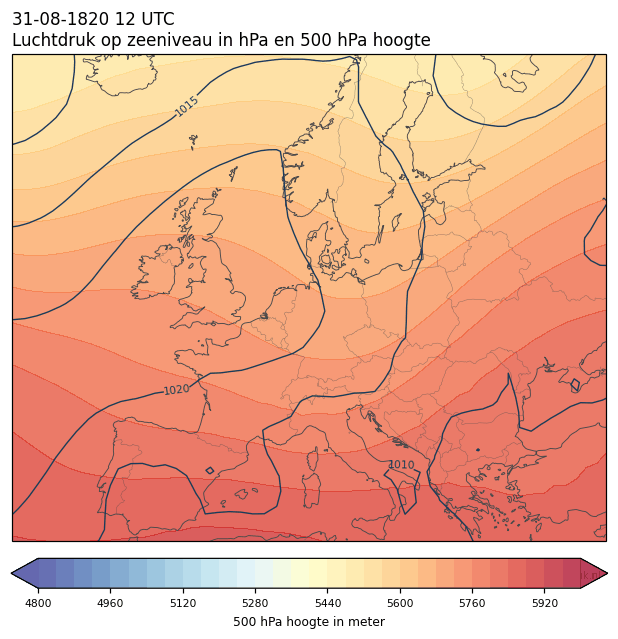 Weerkaart van 31 augustus 1820 om 12 UTC
