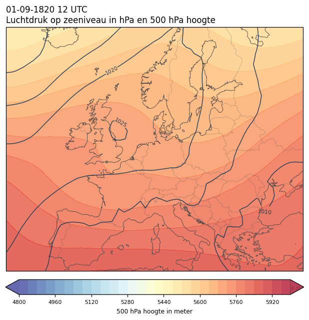 Weerkaart van 1 september 1820 om 12 UTC