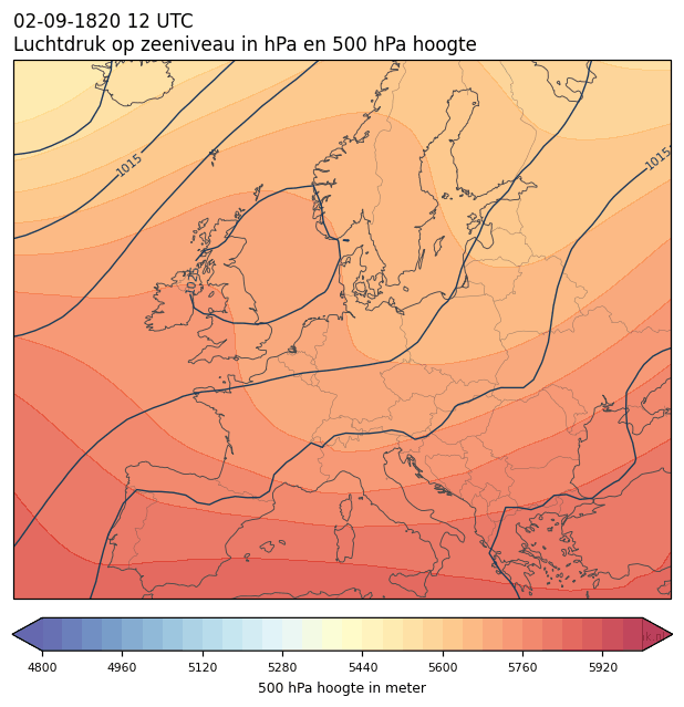 Weerkaart van 2 september 1820 om 12 UTC