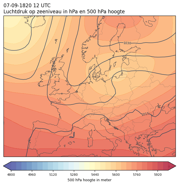 Weerkaart van 7 september 1820 om 12 UTC