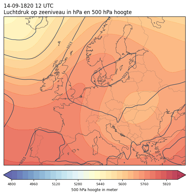Weerkaart van 14 september 1820 om 12 UTC