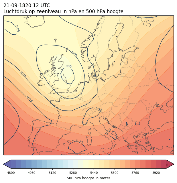 Weerkaart van 21 september 1820 om 12 UTC