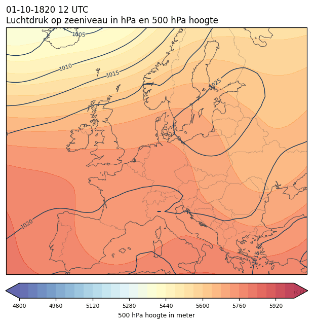 Weerkaart van 1 oktober 1820 om 12 UTC