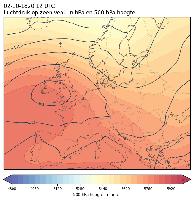 Weerkaart van 2 oktober 1820 om 12 UTC