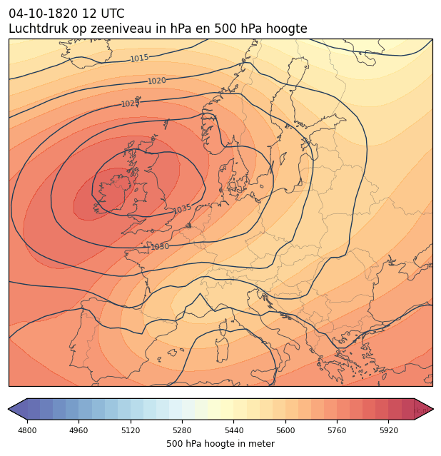 Weerkaart van 4 oktober 1820 om 12 UTC