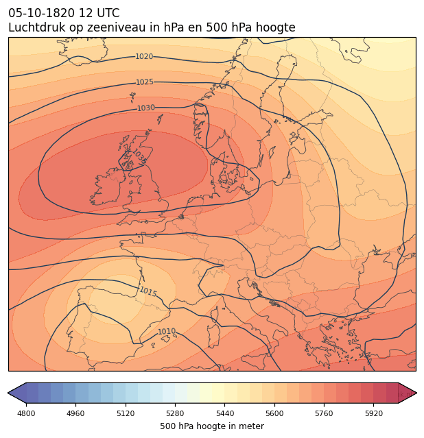 Weerkaart van 5 oktober 1820 om 12 UTC