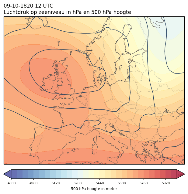 Weerkaart van 9 oktober 1820 om 12 UTC