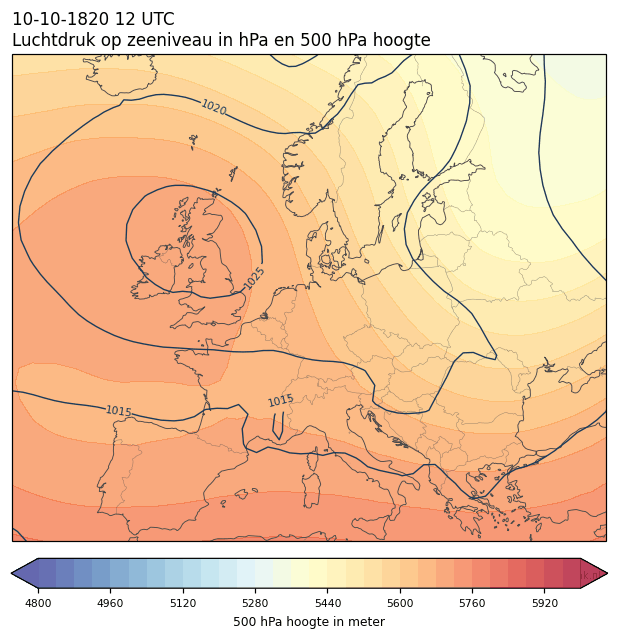 Weerkaart van 10 oktober 1820 om 12 UTC