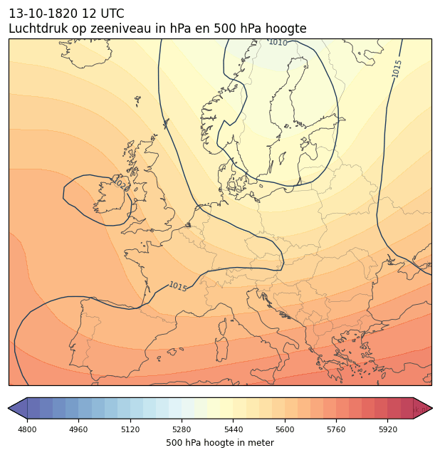 Weerkaart van 13 oktober 1820 om 12 UTC