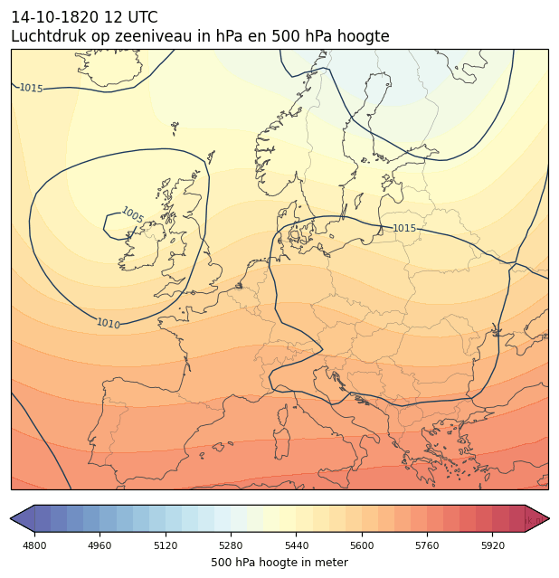 Weerkaart van 14 oktober 1820 om 12 UTC