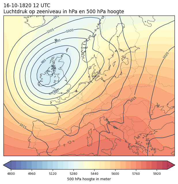 Weerkaart van 16 oktober 1820 om 12 UTC