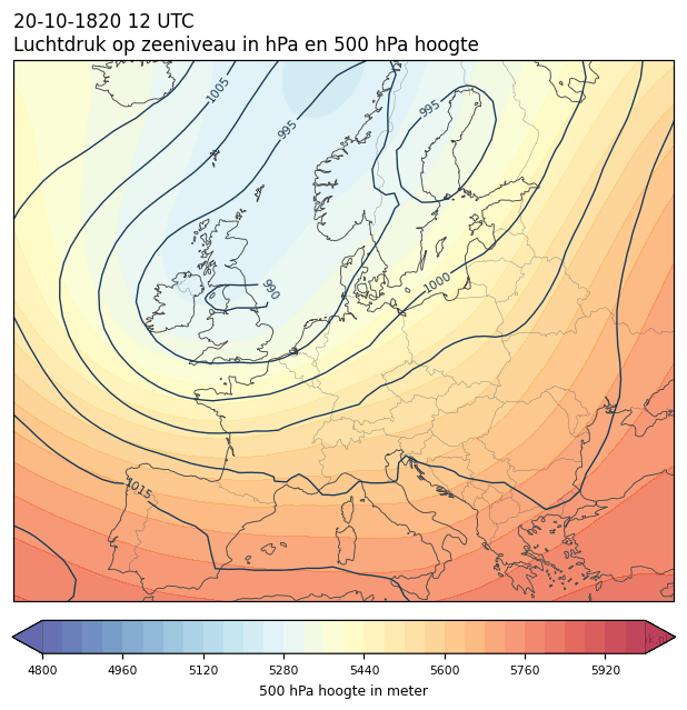 Weerkaart van 20 oktober 1820 om 12 UTC