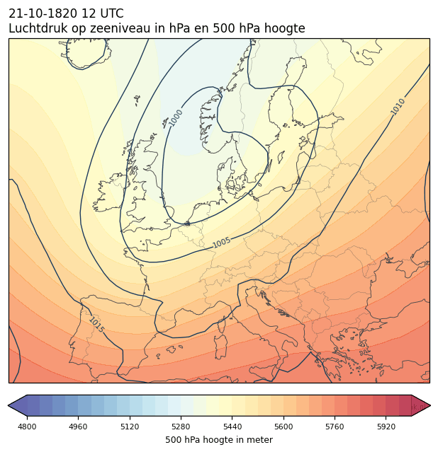 Weerkaart van 21 oktober 1820 om 12 UTC