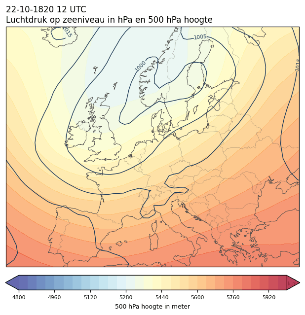 Weerkaart van 22 oktober 1820 om 12 UTC