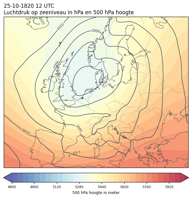 Weerkaart van 25 oktober 1820 om 12 UTC