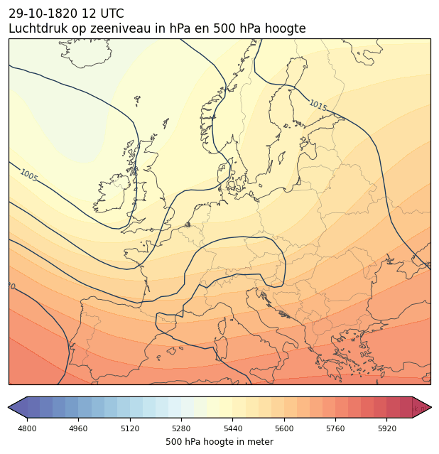 Weerkaart van 29 oktober 1820 om 12 UTC