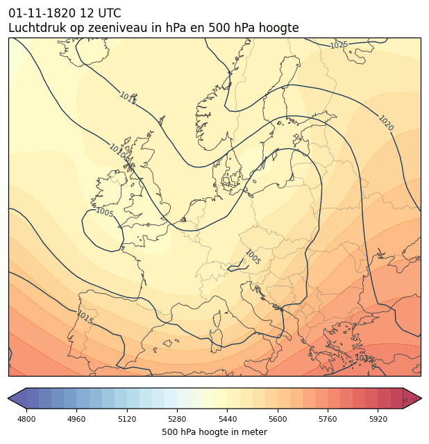 Weerkaart van 1 november 1820 om 12 UTC