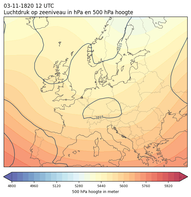 Weerkaart van 3 november 1820 om 12 UTC