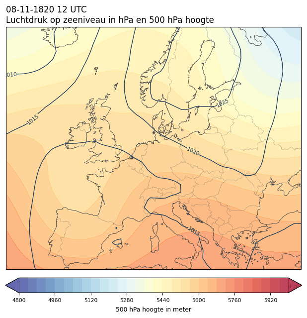 Weerkaart van 8 november 1820 om 12 UTC