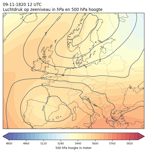 Weerkaart van 9 november 1820 om 12 UTC