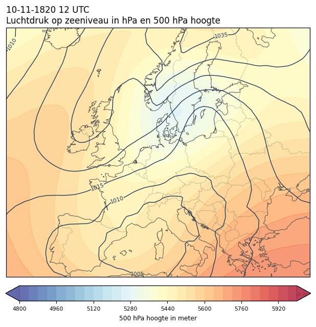 Weerkaart van 10 november 1820 om 12 UTC
