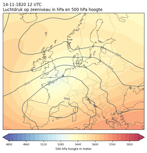 Weerkaart van 14 november 1820 om 12 UTC